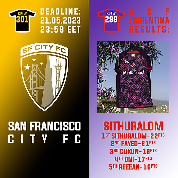 KOTW 301 - ENTRY PHASE - SAN FRANCISCO CITY FC  /  KOTW 299 - RESULTS PHASE - ACF FIORENTINA