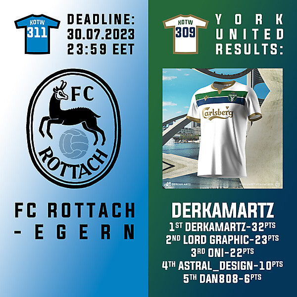 KOTW  311 - ENTRY PHASE - FC ROTTACH - EGERN  /  KOTW 309 - RESULTS PHASE - YORK UNITED