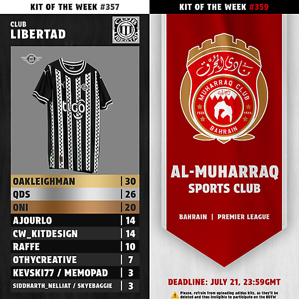 KOTW357 - RESULTS - CLUB LIBERTAD  | KOTW359 - ENTRY - AL-MUHARRAQ SC