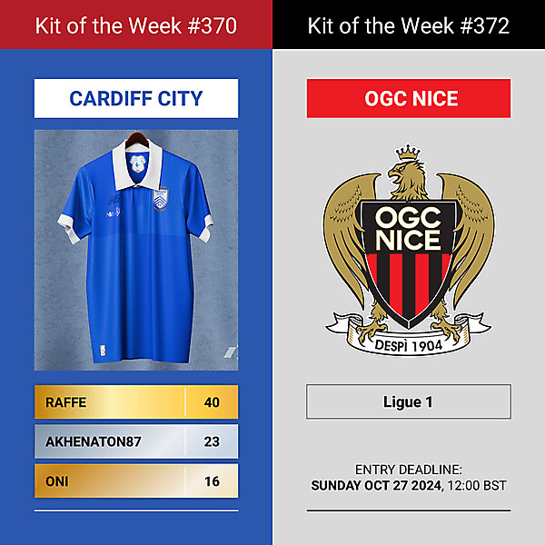 KOTW370 - RESULTS - CARDIFF CITY 125TH ANNIVERSARY | KOTW 372 - OGC NICE