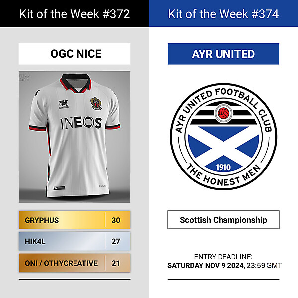 KOTW372 - RESULTS - OGC NICE | KOTW 374 - AYR UNITED