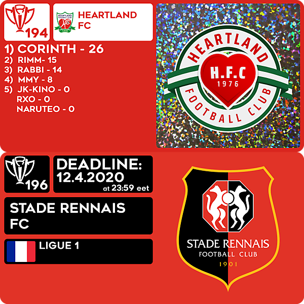 CRCW 194 RESULTS - HEARTLAND FC  |  CRCW 196 - STADE RENNAIS FC