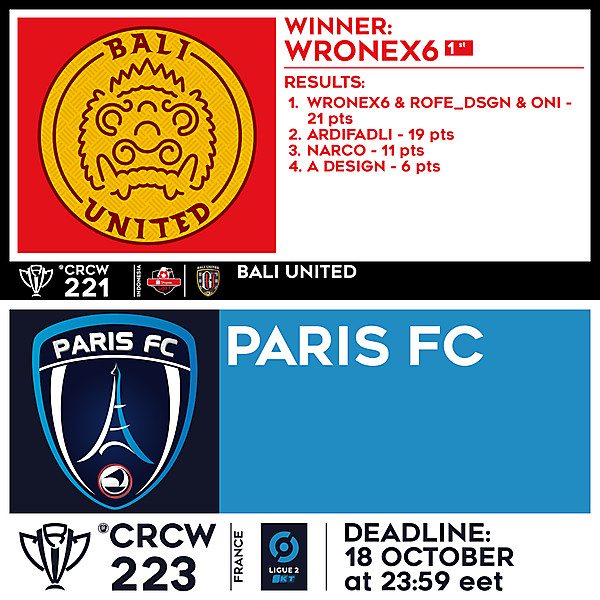 CRCW 221 RESULTS - BALI UNITED  |  CRCW 223 - PARIS FC