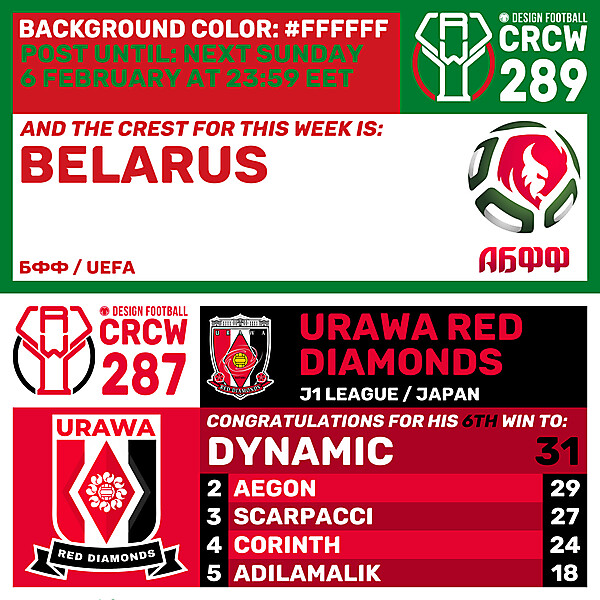 CRCW 287 - RESULTS PHASE - URAWA RED DIAMONDS / CRCW 289 - ENTRY PHASE - BELARUS