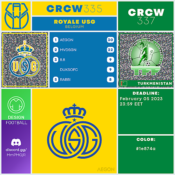 CRCW 335 - RESULTS PHASE - ROYALE UNION SAINT-GILLOISE / CRCW 337 - ENTRY PHASE - TURKMENISTAN