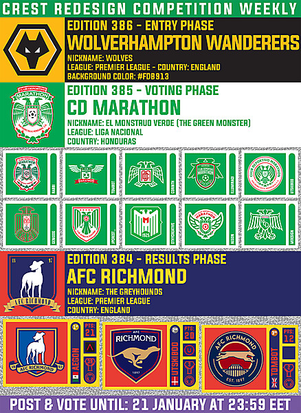 CRCW 386 - WOLVERHAMPTON WANDERERS / CRCW 385 - VOTING PHASE - CD MARATHON / CRCW 384 - RESULTS PHASE - AFC RICHMOND