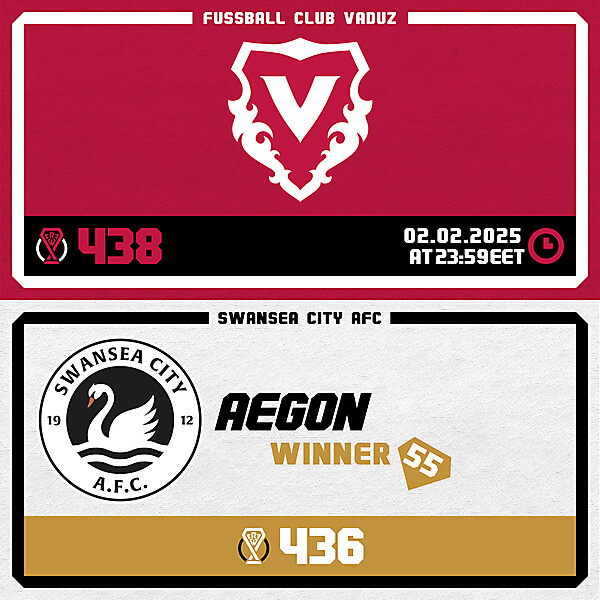 CRCW 438 - ENTRY PHASE - FC VADUZ / CRCW 436 - RESULTS PHASE - SWANSEA CITY AFC