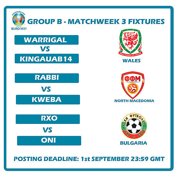 Group B Matchweek 3 Fixtures