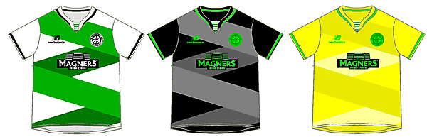 Celtic Home, away and third kits