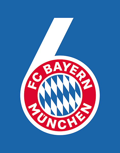 FC Bayern Munich 6 times kings of Europe celebration logo.