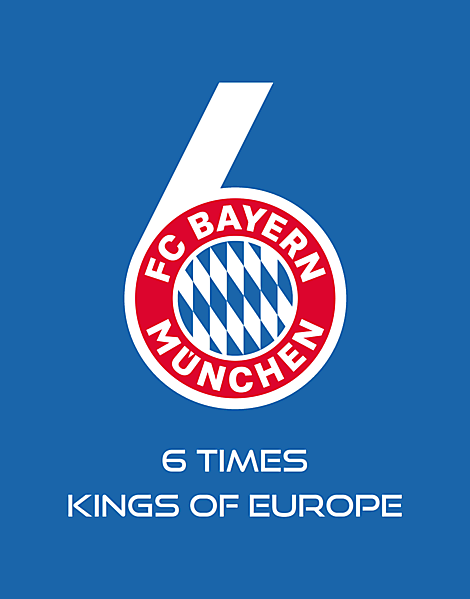 FC Bayern Munich 6 times kings of Europe celebration logo.