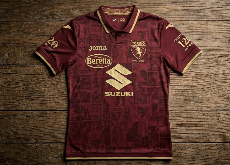 My concept for Torino FC 120th Anniversary Kit! 🐂 Maroon & Gold with vintage details. 1906-2026. What do you think?